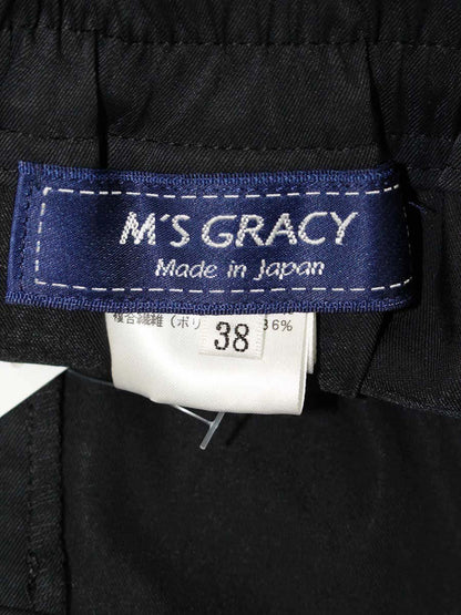 エムズグレイシー 916305 パンツ 38 ネイビー ハイウエスト ワイド 裾ロゴ 裾フリル IT2FI196SMM0