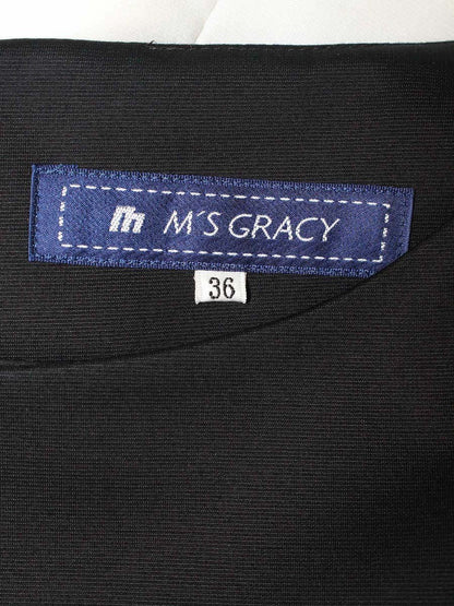 エムズグレイシー 621351 ワンピース 36 ブラック/ホワイト スパンコール フラワー バイカラー IT5IS9QO6Q08