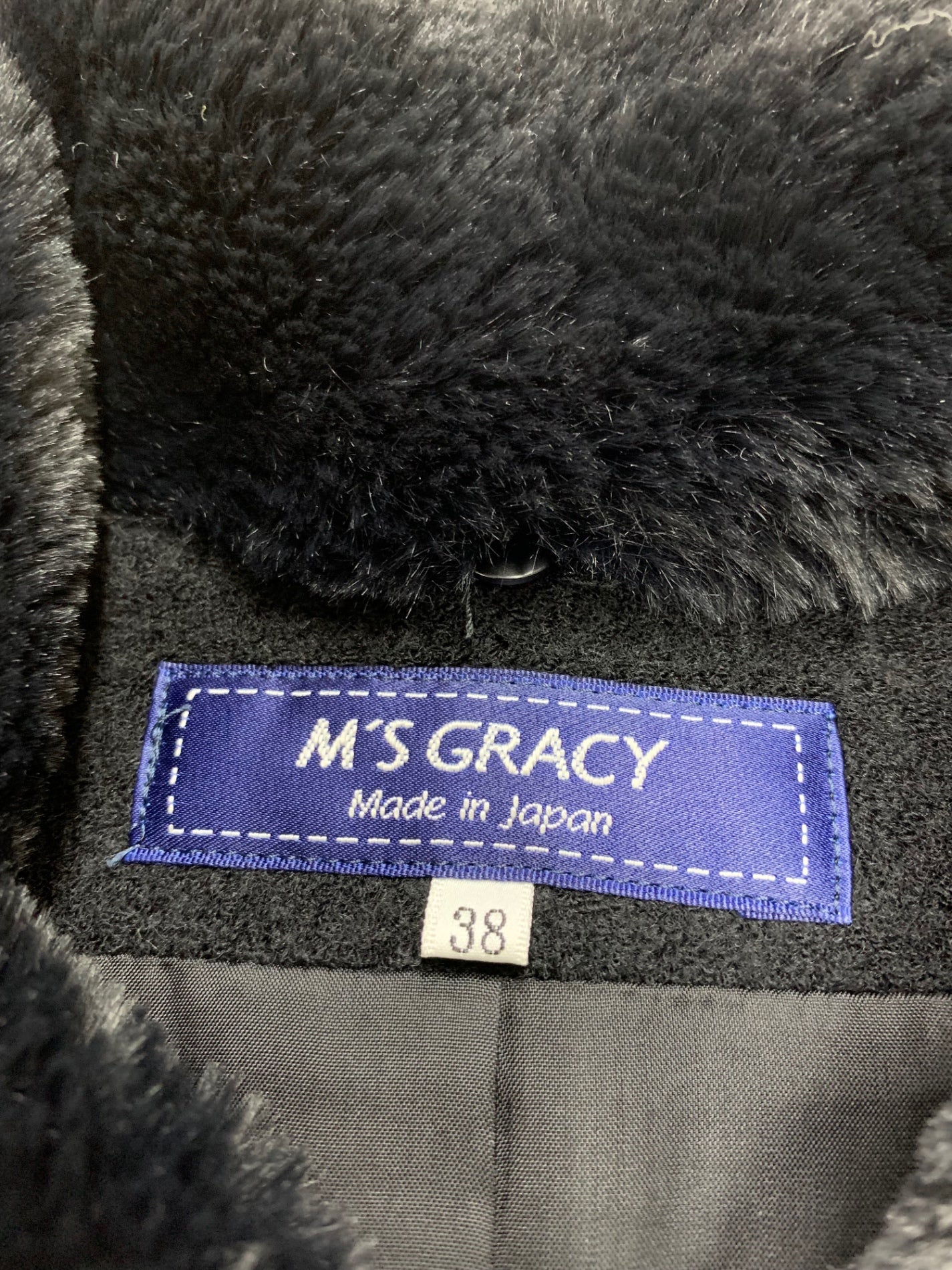 エムズグレイシー 814524 ジャケット 38 ブラック ウール混 フェイクファー衿 ビジューボタン ITBHFNXP77LI