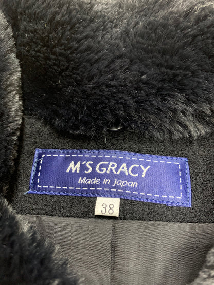 エムズグレイシー 814524 ジャケット 38 ブラック ウール混 フェイクファー衿 ビジューボタン ITBHFNXP77LI