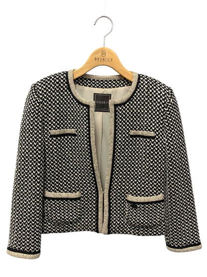 フォクシーブティック Platinum Tweed 35326 ジャケット 38 ブラック ツイード ノーカラー IT02W3T2GIIL