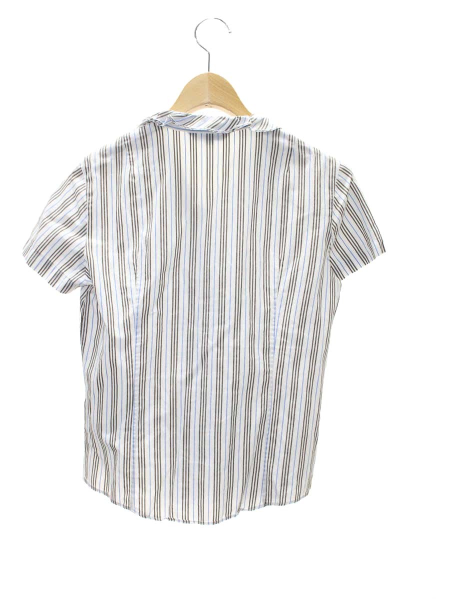 バーバリーロンドン FEA50-033-05 シャツ 38 ホワイト/ブラウン/ブルー ストライプ フリル ITIRWACU5HCH