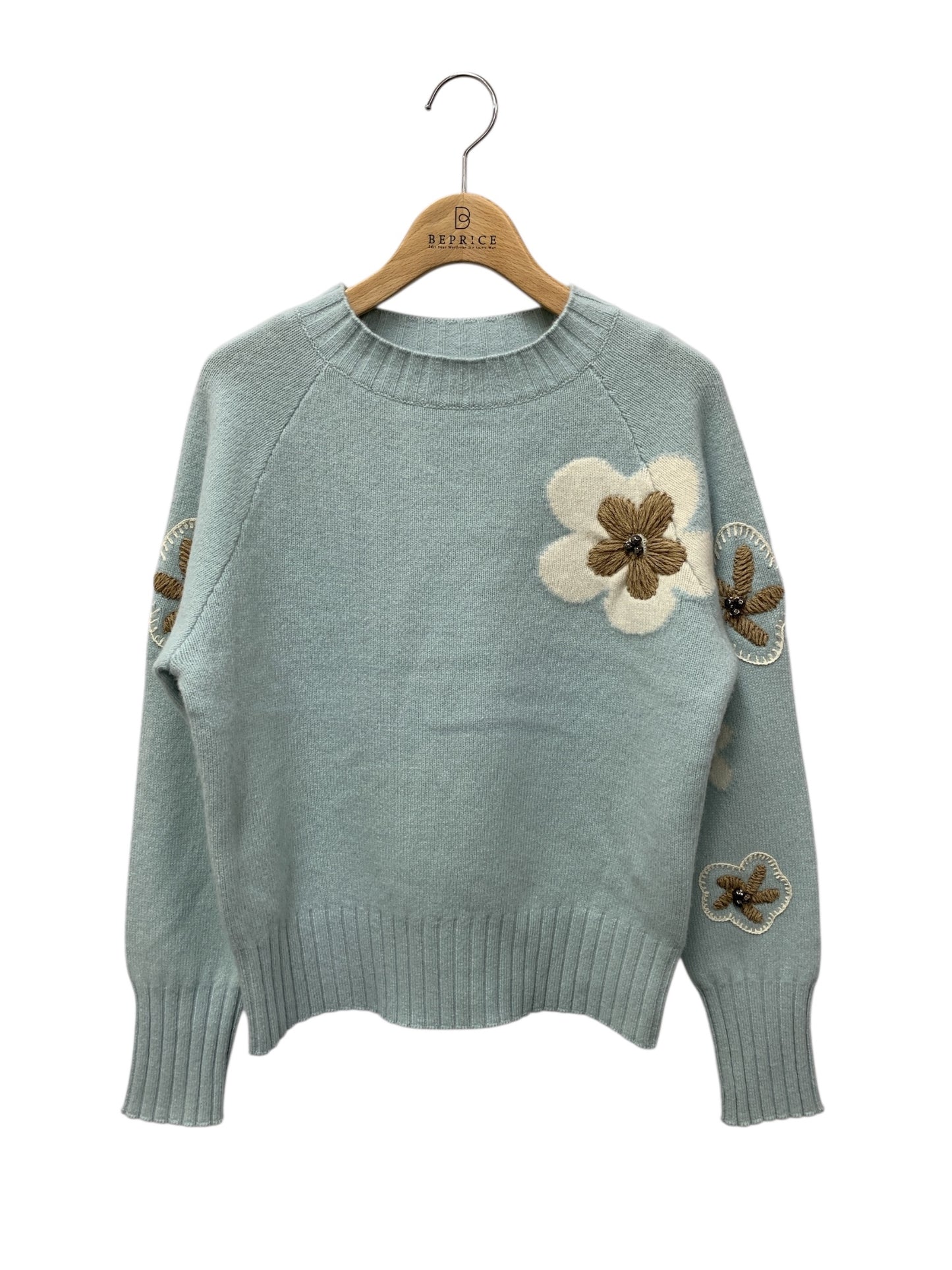 エムズグレイシー 518625 ニットセーター 38 ブルー フラワーモチーフ 刺繍 ITTKNQSXCCHK