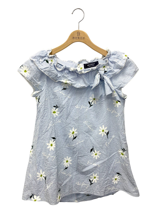 エムズグレイシー 310311 ブラウス 38 ブルー ストライプｘマーガレットモチーフ シアサッカー ITYBN55PPP7S