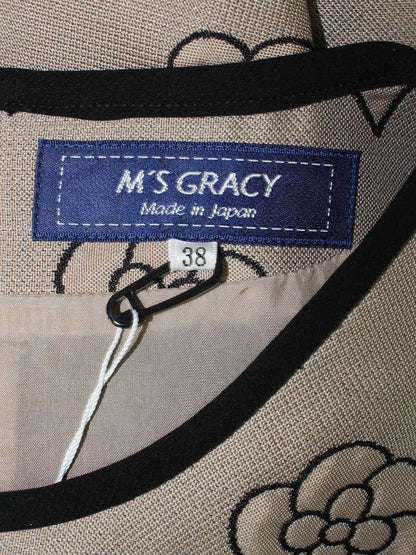 エムズグレイシー 011503 ワンピース 38 ベージュ/ブラック カメリアモチーフ IT5S0S7XIEVX