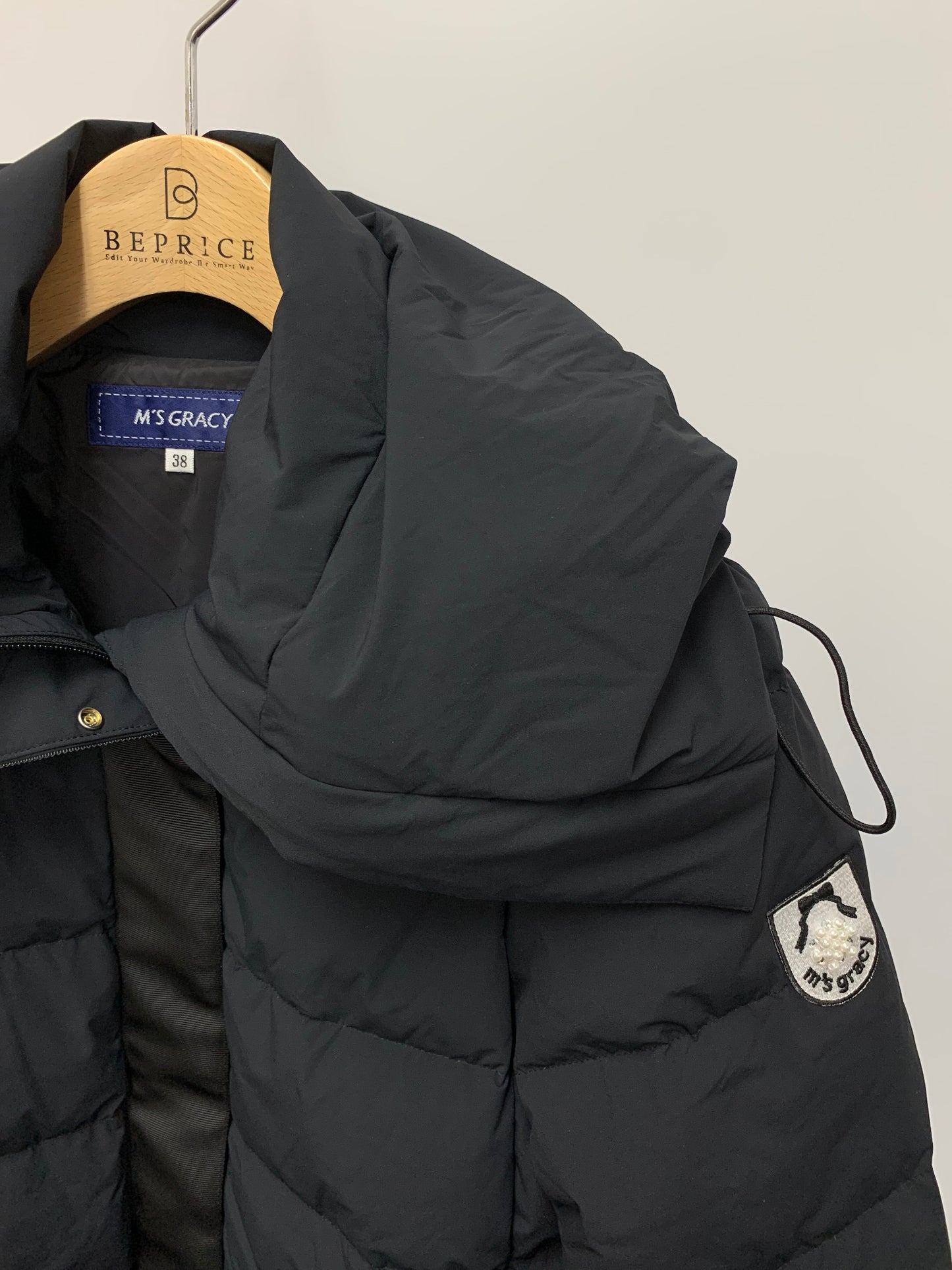 エムズグレイシー ストレッチダウン  419606 ショートコート 38 ブラック パールワッペン フード ITRD2BFZ2VEE