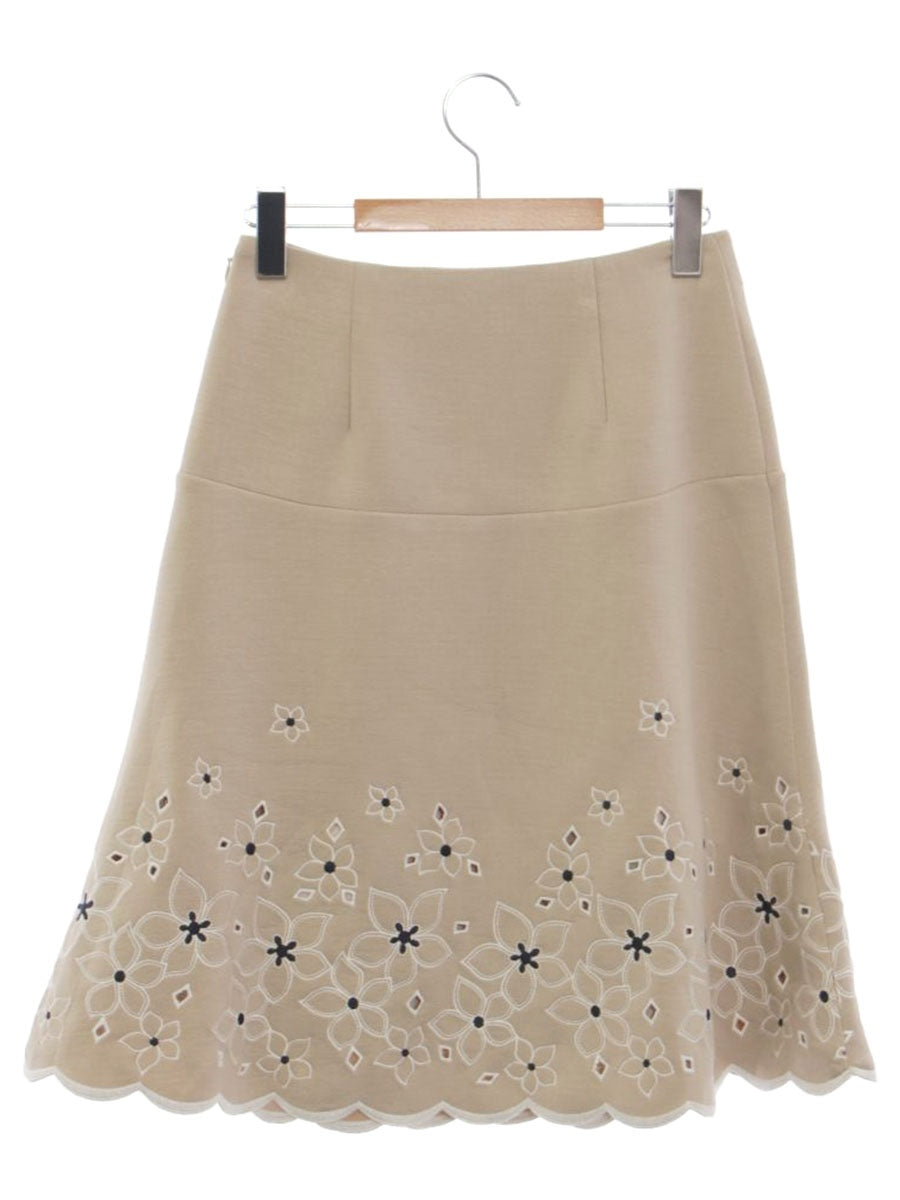 エムズグレイシー 017117 スカート 38 ベージュ カットワーク フラワー フレア IT8N6M0Z9MUU