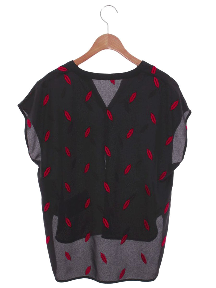 ダイアグラム リップ刺繍ブラウス 0322341157 36 ブラック IT2E6KN79KVC