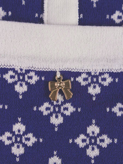 スーパービューティー ワンピース 42 ブルー フェイクパール ノーカラー リボン ITBTB1ATG8U4