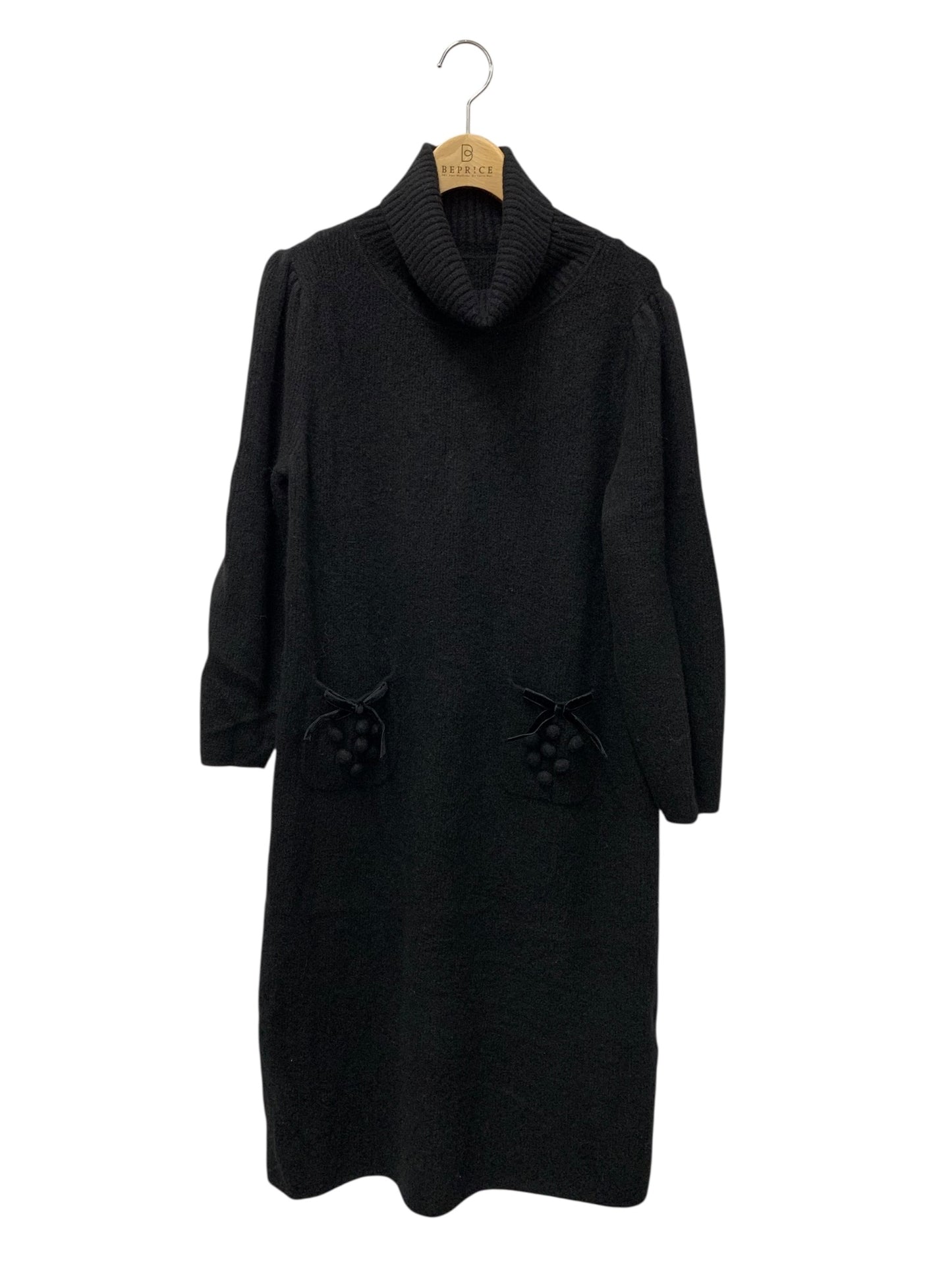 エムズグレイシー 318619 ワンピース 40 ブラック ハイネック ニット ウール ITBEEMVRFABO