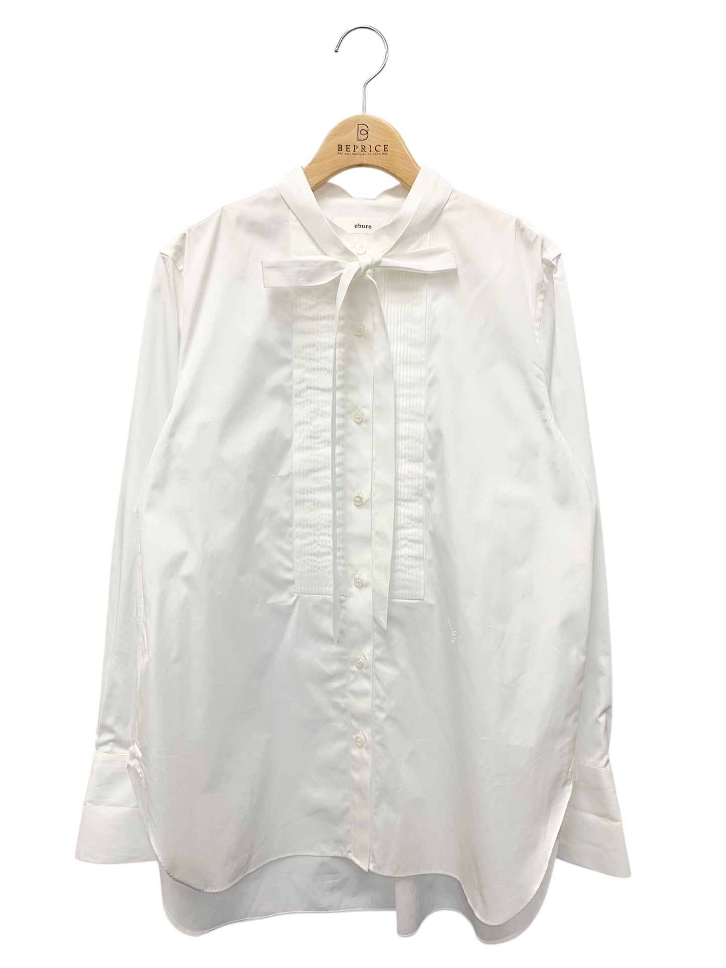 エブール エッセンシャルコットン シャツ 4110700408 36 ホワイト ボウタイ タック IT1UDMUCMLO0