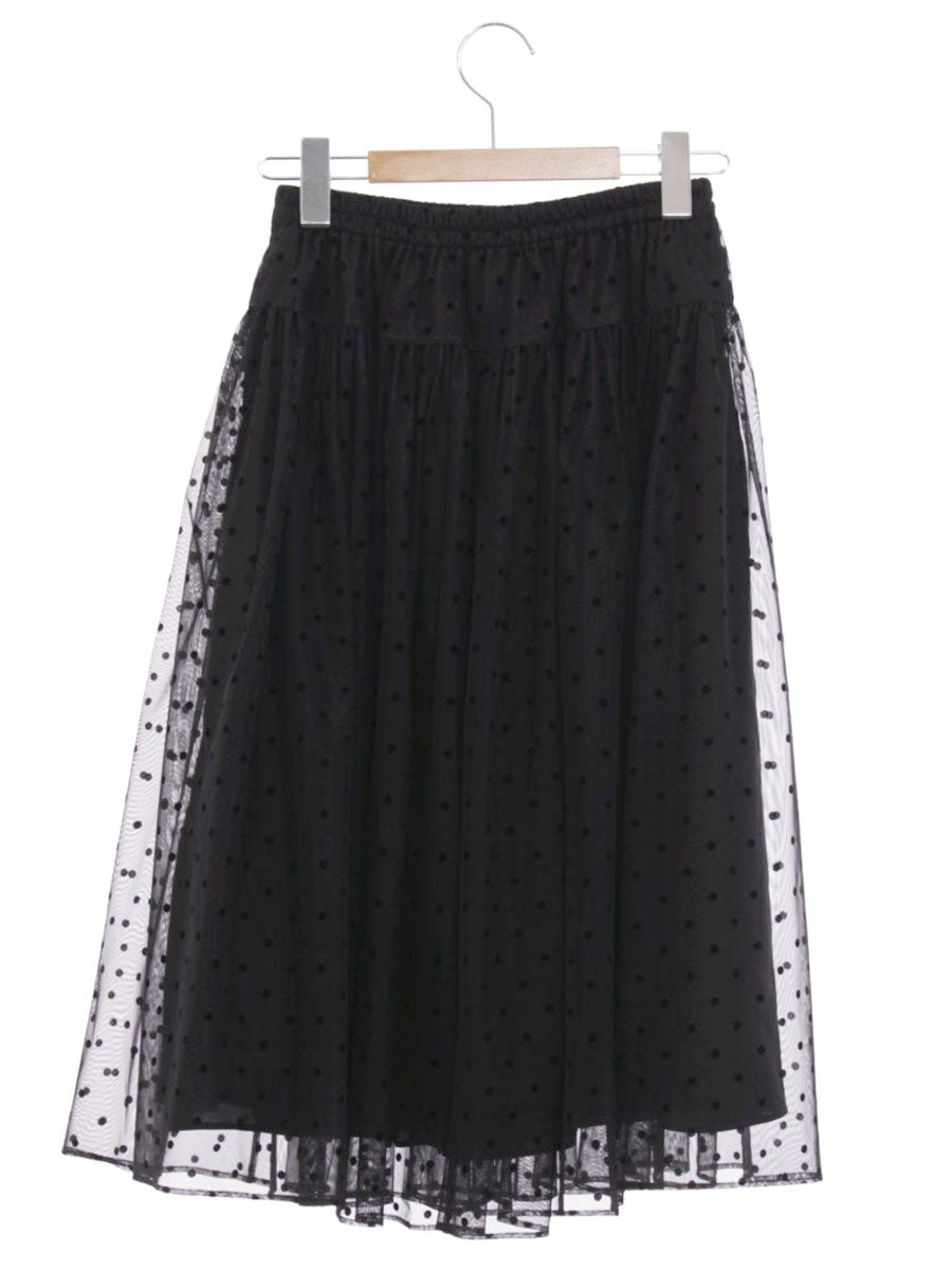 エムズグレイシー 017124 スカート 40 ブラック チュール ドット リボン レイヤード ITLD5R0PLSVS