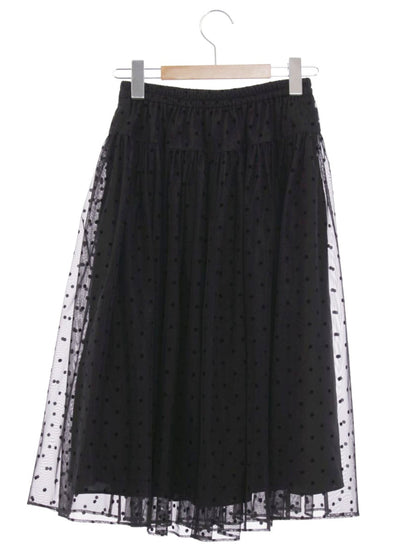 エムズグレイシー 017124 スカート 40 ブラック チュール ドット リボン レイヤード ITLD5R0PLSVS