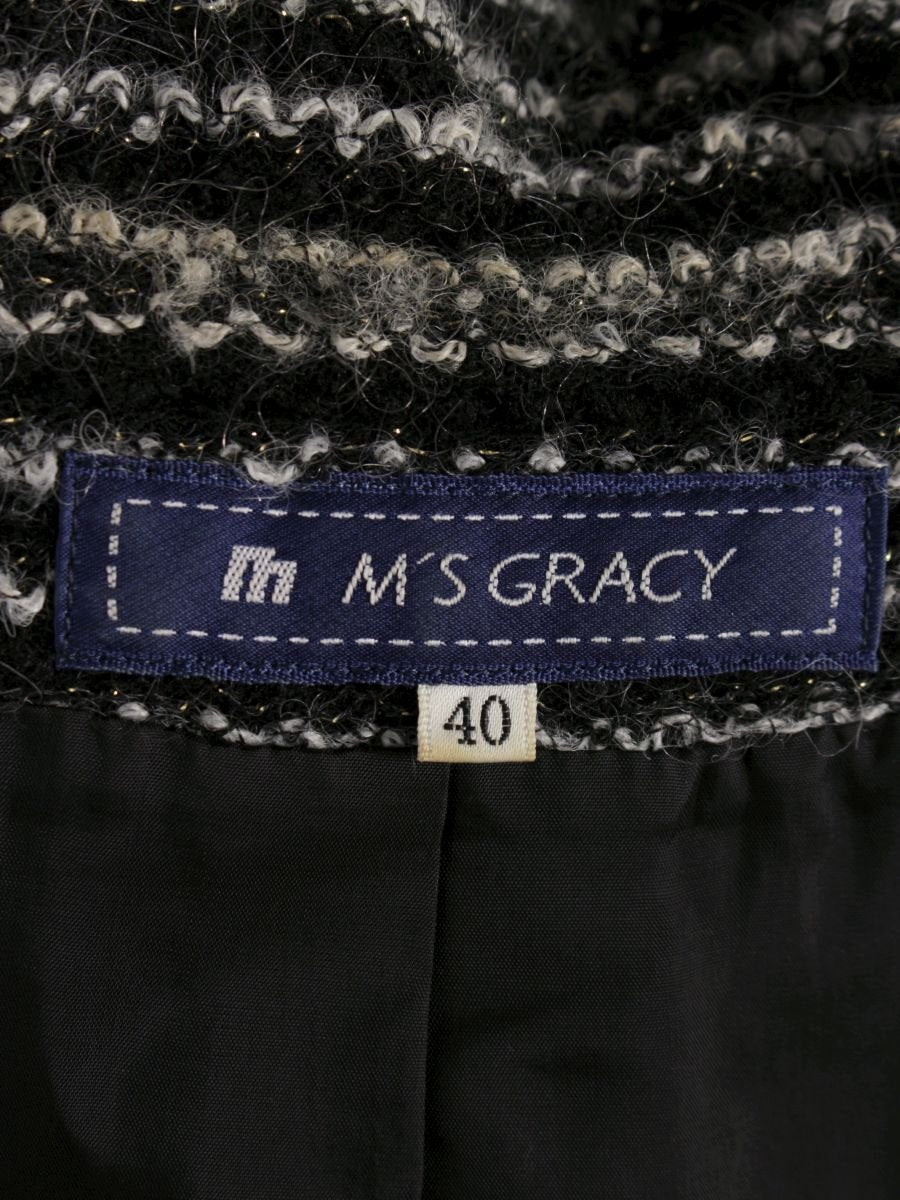 エムズグレイシー 424702 アウター 40 ブラック ラメ ニット リボン ウール IT83Z629Z1Q2