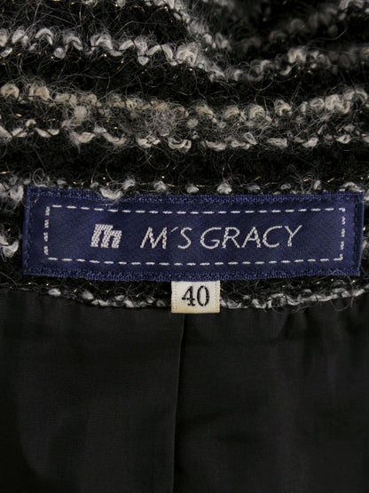 エムズグレイシー 424702 アウター 40 ブラック ラメ ニット リボン ウール IT83Z629Z1Q2