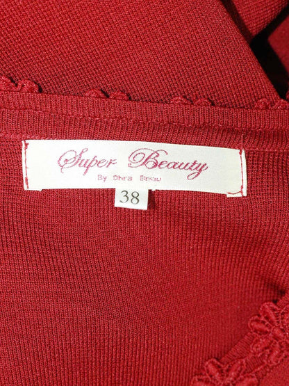 スーパービューティー カーディガン 38 レッド ロング フラワーモチーフ ITEXYRS2UMEO