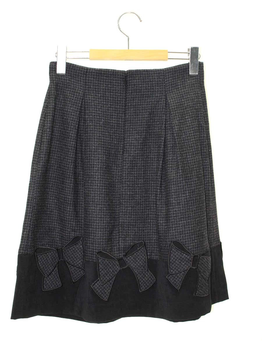 エムズグレイシー 727561 スカート 36 ブラック 千鳥格子柄 ウール リボン ITZXYATLKSNV