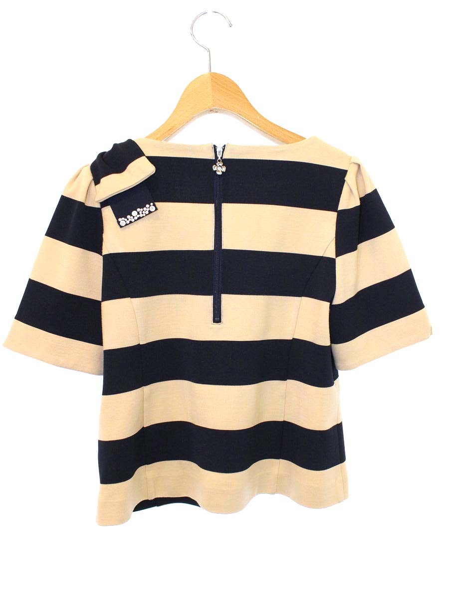エムズグレイシー 625340 Tシャツ カットソー 38 ベージュ リボン カメリアジップ パールビジュー IT86DSL48MYS