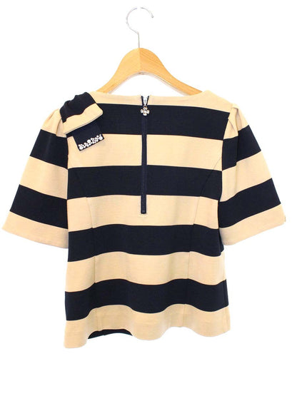 エムズグレイシー 625340 Tシャツ カットソー 38 ベージュ リボン カメリアジップ パールビジュー IT86DSL48MYS