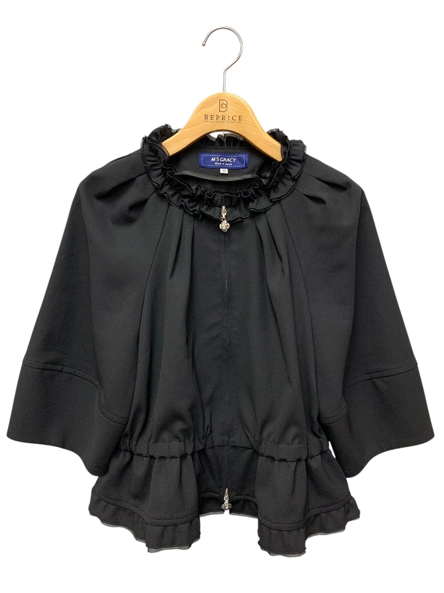 エムズグレイシー 514125 ブルゾン 36 ブラック ジップアップ フリル IT2INS20JINR 【SALE】