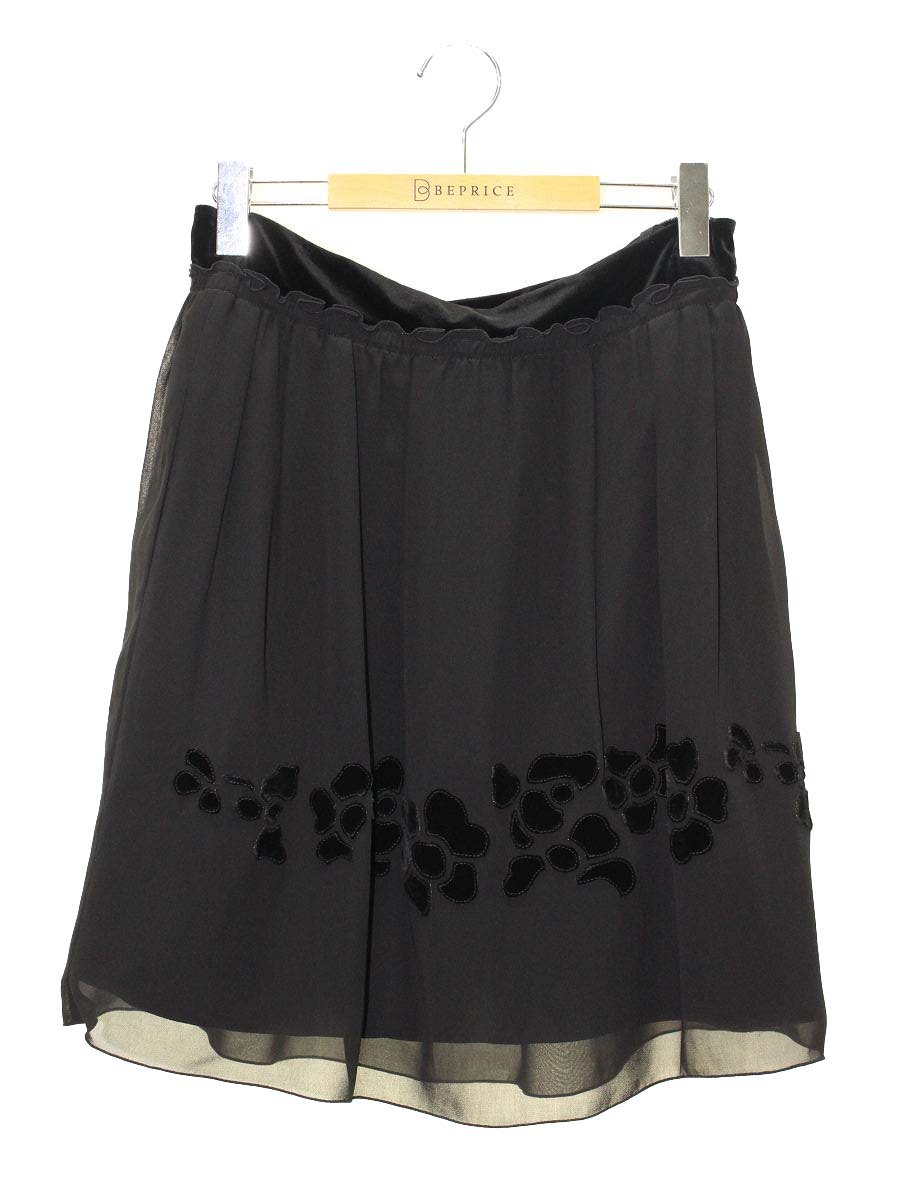 ベロアノワール by フォクシーニューヨーク 26989 スカート 40 ブラック スカート ベロアフラワー ITVTGL4V2UJC