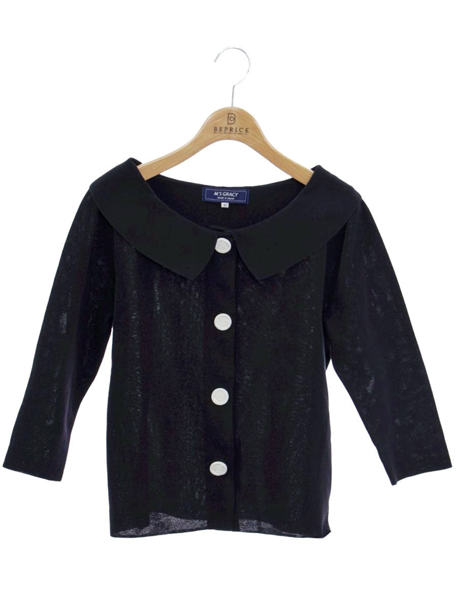 エムズグレイシー 318323 ニットジャケット 40 ブラック バラモチーフボタン ステンカラー ITC8TTDHJWUO