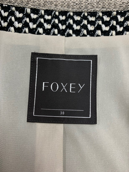 フォクシーブティック Platinum Tweed 35326 ジャケット 38 ブラック ツイード ノーカラー IT02W3T2GIIL