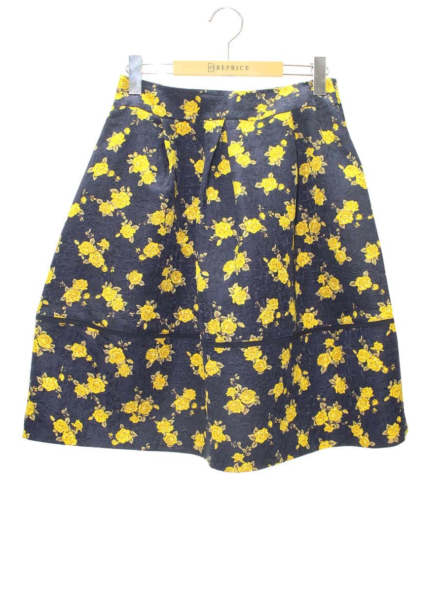 エムズグレイシー 117511 スカート 38 ネイビー ローズモチーフ タック IT7268GWKVBC