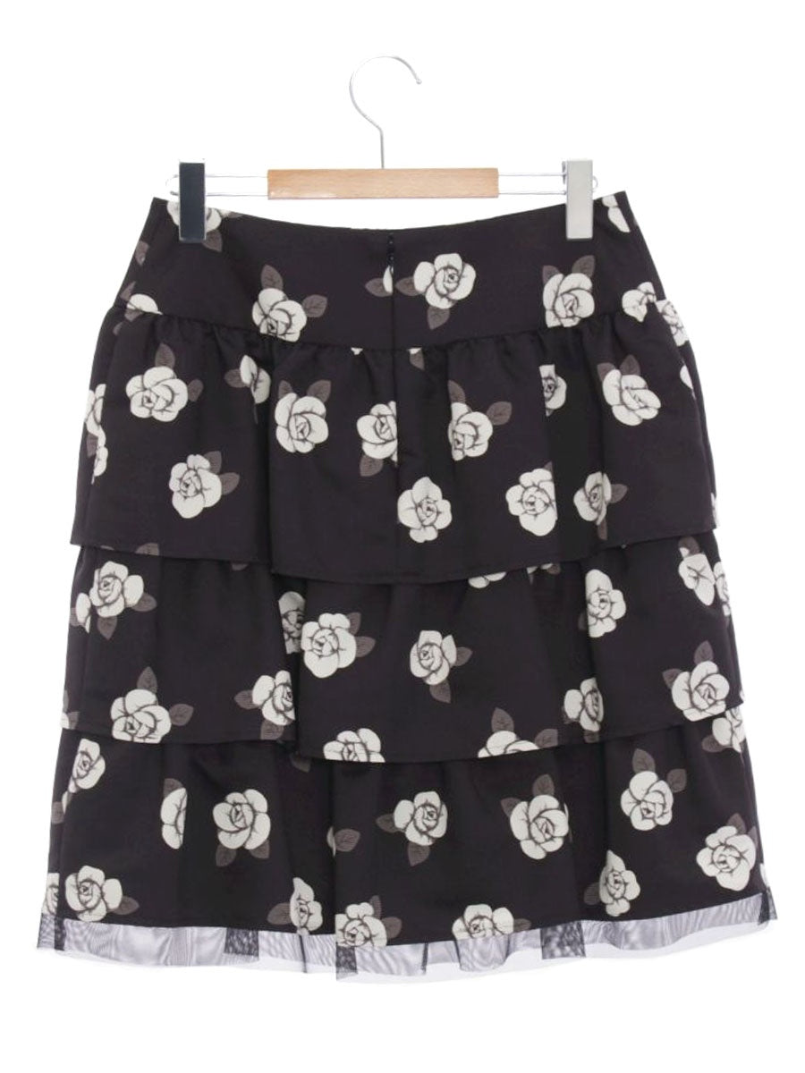 エムズグレイシー 727108 スカート 40 ブラック バラモチーフ ティアード ITW5L0272OVI