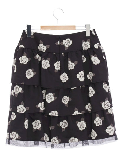 エムズグレイシー 727108 スカート 40 ブラック バラモチーフ ティアード ITW5L0272OVI