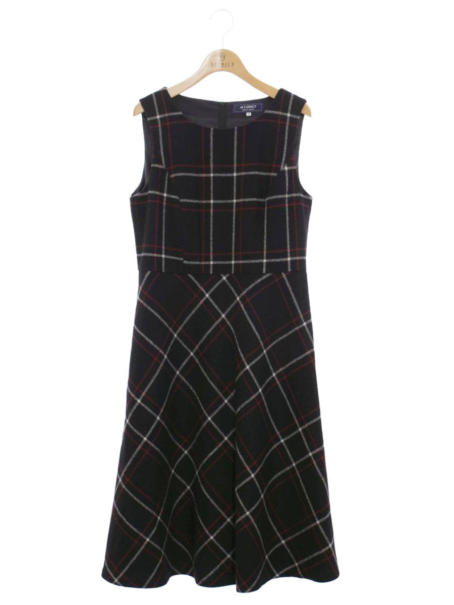 エムズグレイシー 311615 ワンピース 40 ブラック チェック ウール混 ITPYWS1C7ZJ4
