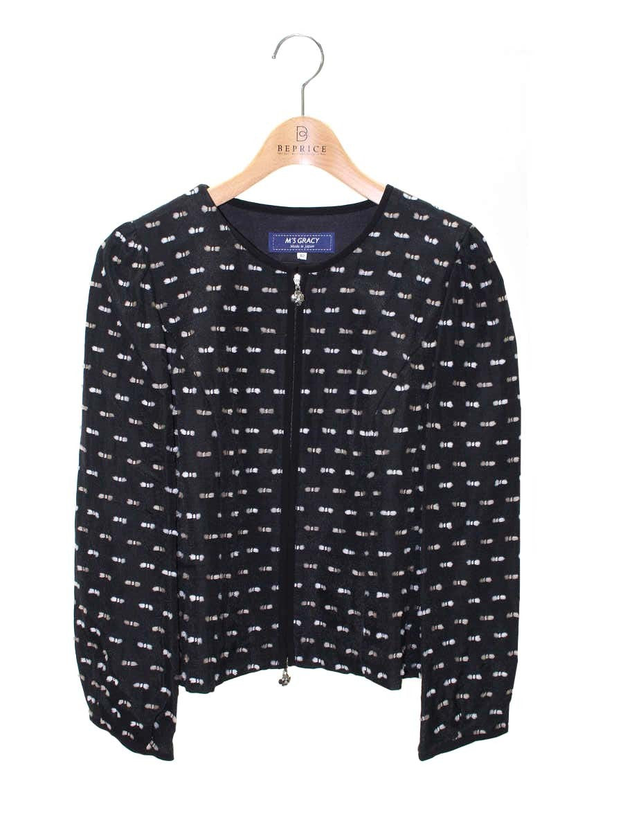 エムズグレイシー 814512 ジャケット 40 ブラック カメリアジップ リボンモチーフ ノーカラー ITAXES7X6WP4