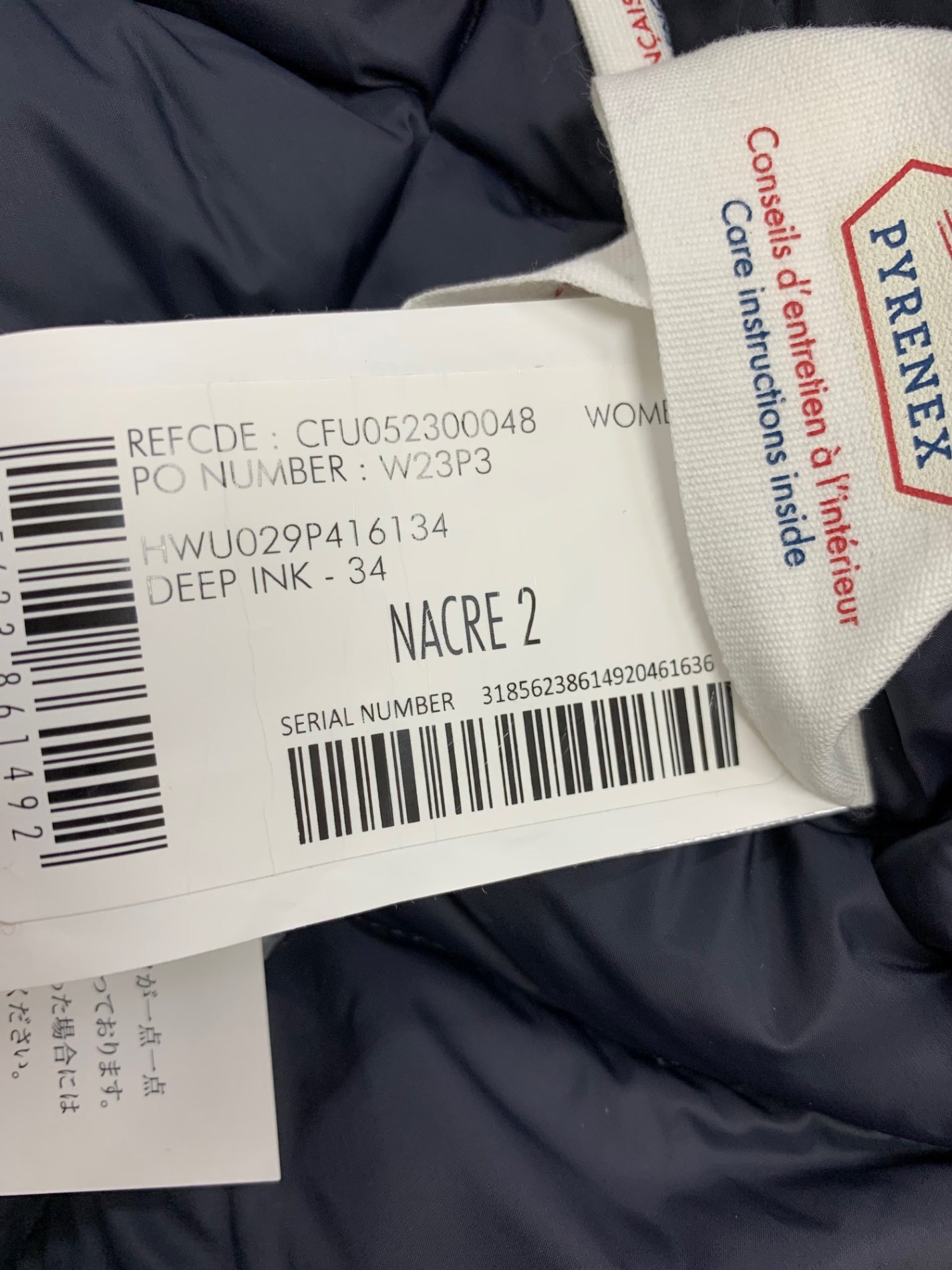 ピレネックス NACRE 2 HWU029P416134 ダウンジャケット 34 ネイビー ナクル ITAA8556CJ4C