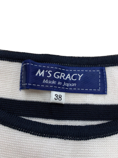 エムズグレイシー ロゴベルト付きボーダー 518322 カットソー 38 ホワイト ニット ITI5FPI9DR9H