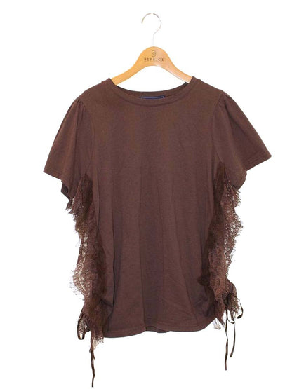 エムズグレイシー 615306 Tシャツ カットソー 38 ブラウン レース フリル ITT7AM7SQ4W6
