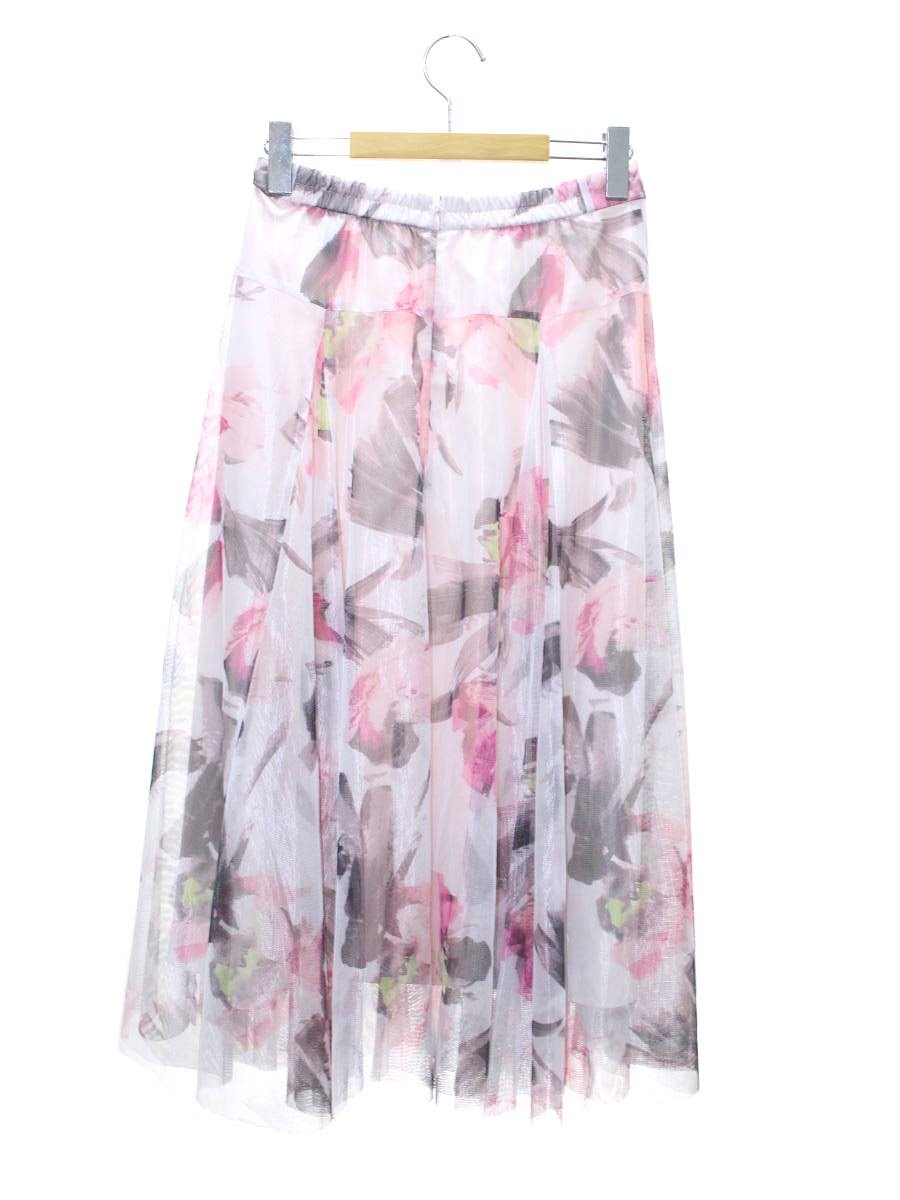 エムズグレイシー 417334 スカート 38 ピンク フラワー プリントチュール ITM0PAARDYFW
