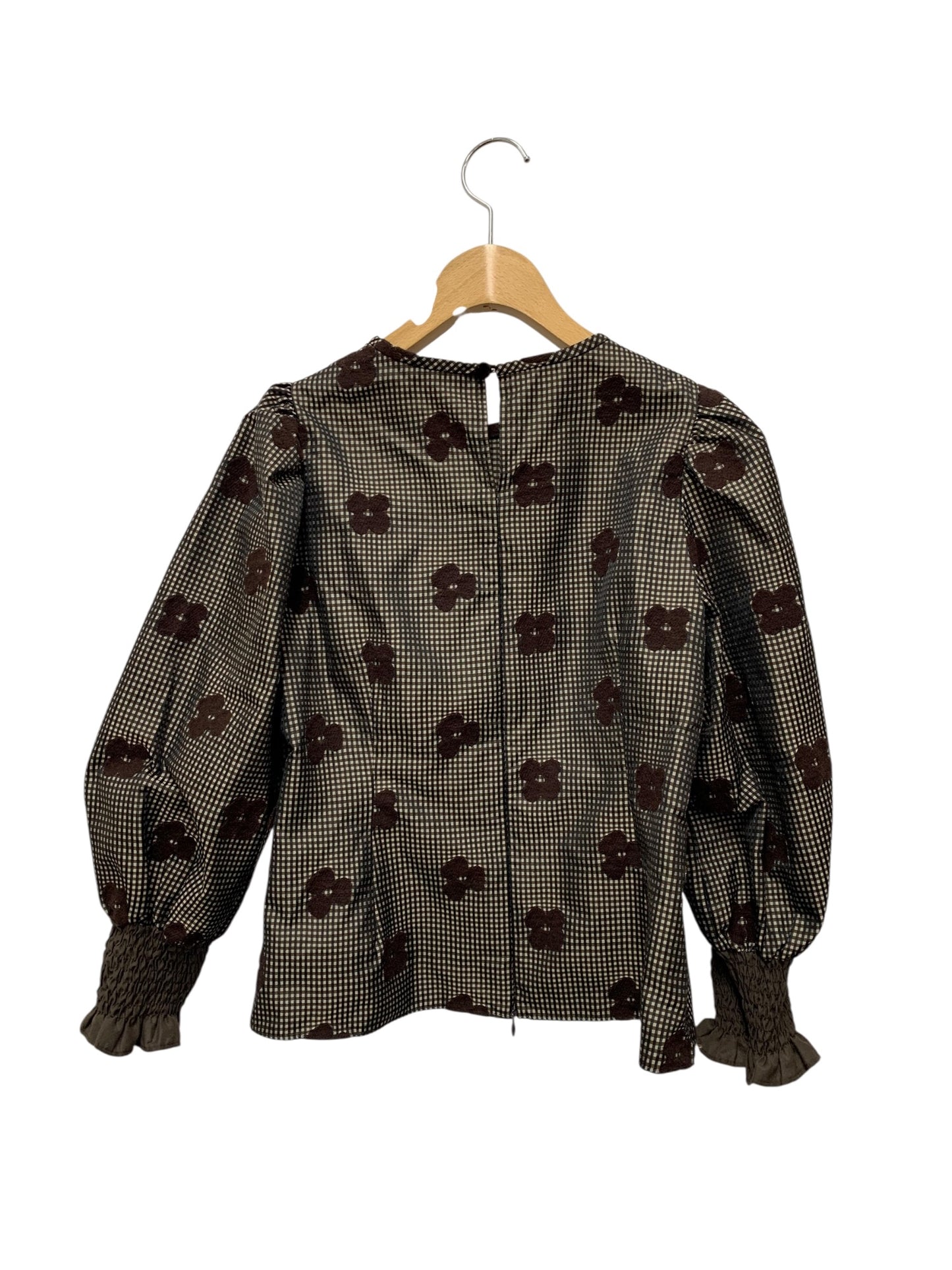 エムズグレイシー 310505 ブラウス 36 ブラウン ギンガムチェック お花モチーフ IT5P35NRYBDM