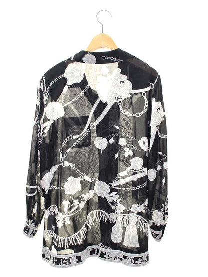 レオナールファッション 0395245 ブラウス 9R ブラック コットン シースルー フラワー チェーン タッセル IT7OYXY1BRJW