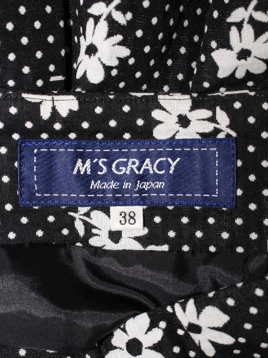 エムズグレイシー お花xドットジャガード 417123 スカート 38 ブラック フラワーモチーフ タック ITDAVRMGS46K