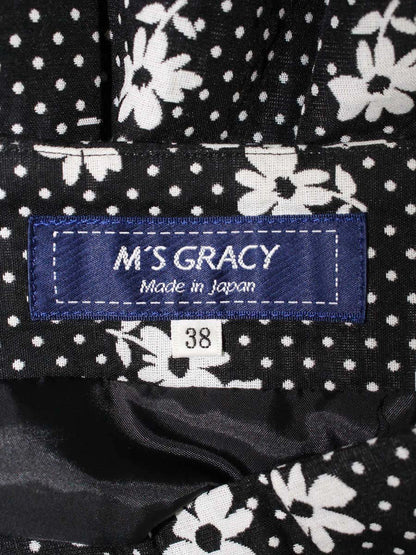 エムズグレイシー お花xドットジャガード 417123 スカート 38 ブラック フラワーモチーフ タック ITDAVRMGS46K