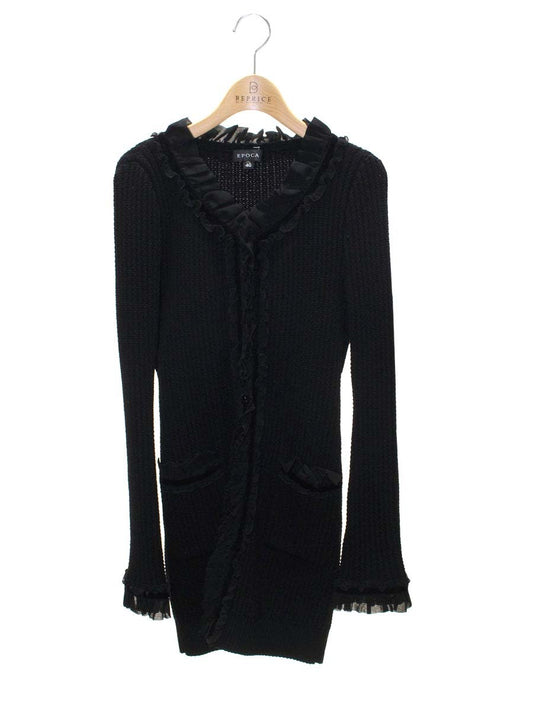 エポカ KU106-963-09 カーディガン 40 ブラック ロング フリル ベロア ITH4N38T6MUQ