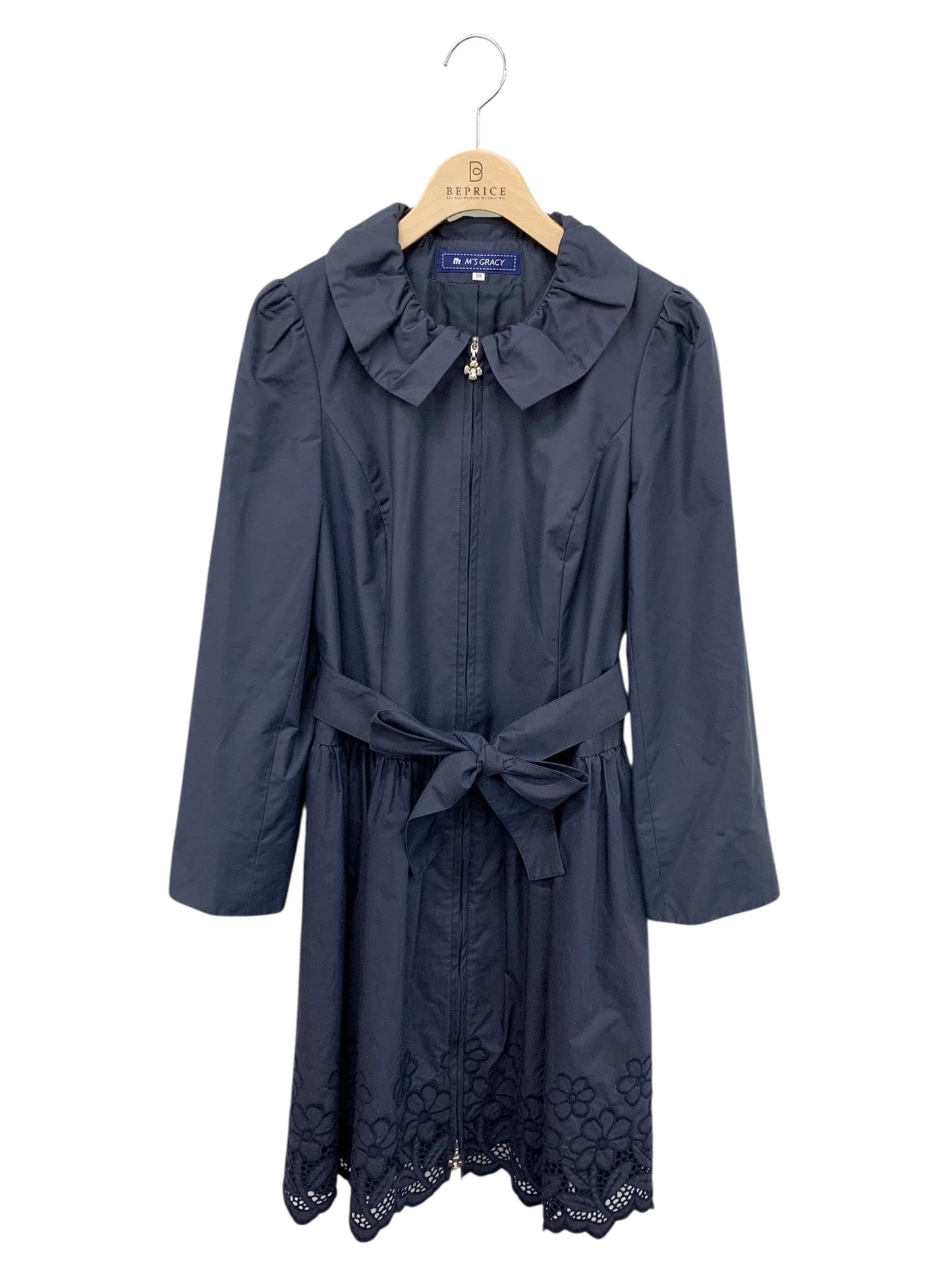 エムズグレイシー 729105 コート 38 ネイビー ジップアップ フラワーモチーフ ITKP4A9NW587
