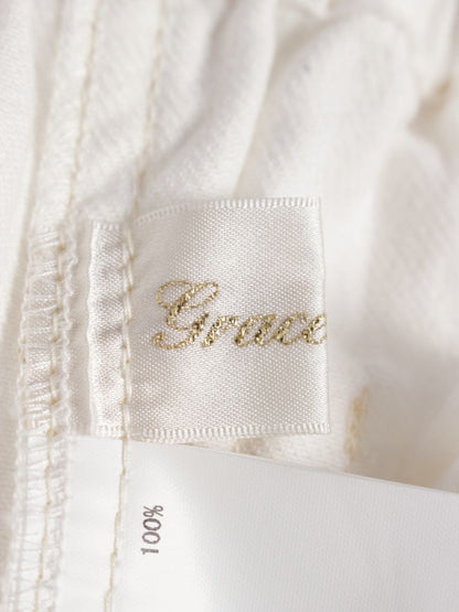 グレースクラス ドロストセミワイド 02222 11092-00 パンツ 36 ホワイト ギャザー IT0V3EQVN1YW