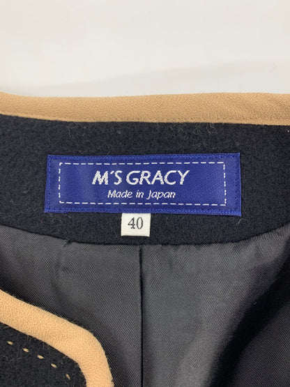 エムズグレイシー 019521 コート 40 ブラック スパンコール刺繍入りジップアップ ITUT9JR0WYSZ