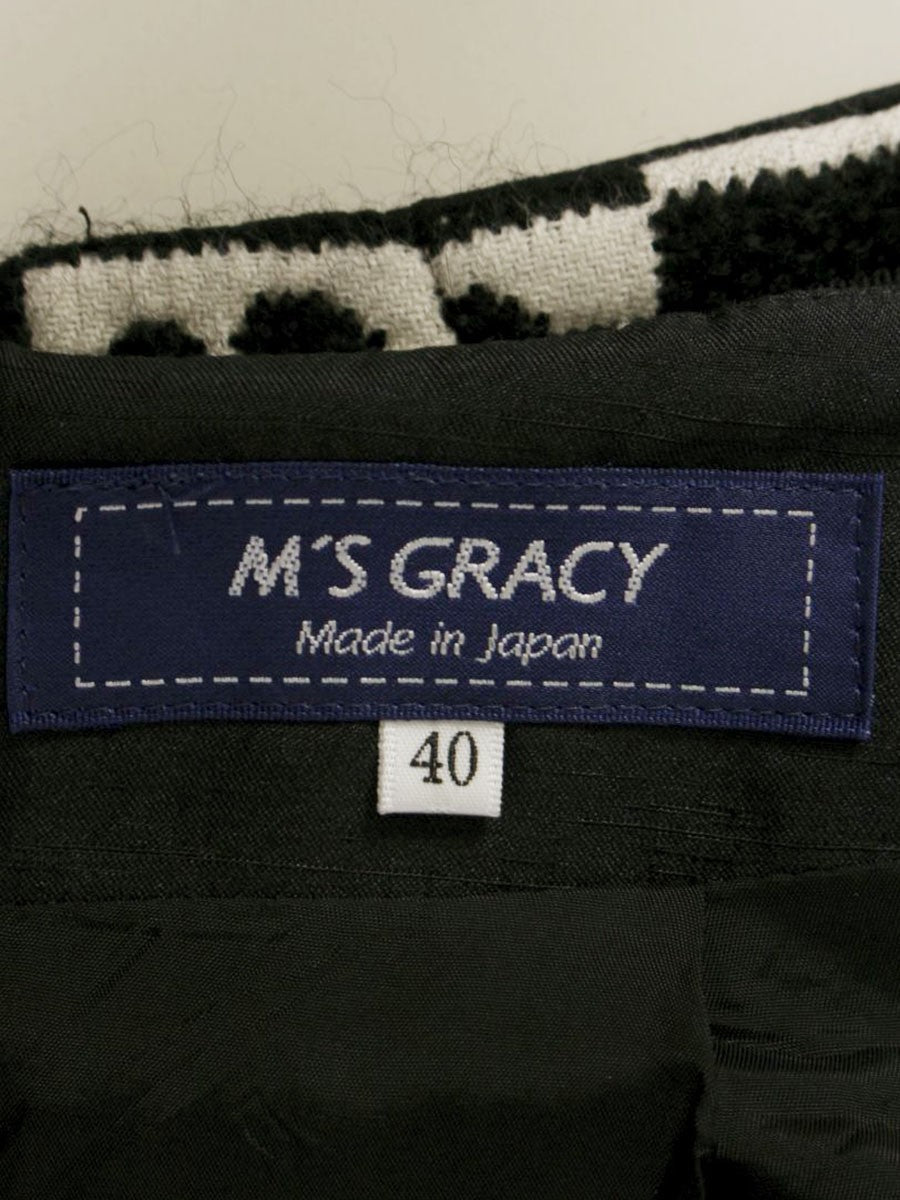 エムズグレイシー 017532 スカート 40 ブラック カメリアモチーフ チェック ニット ITFA37MJL051