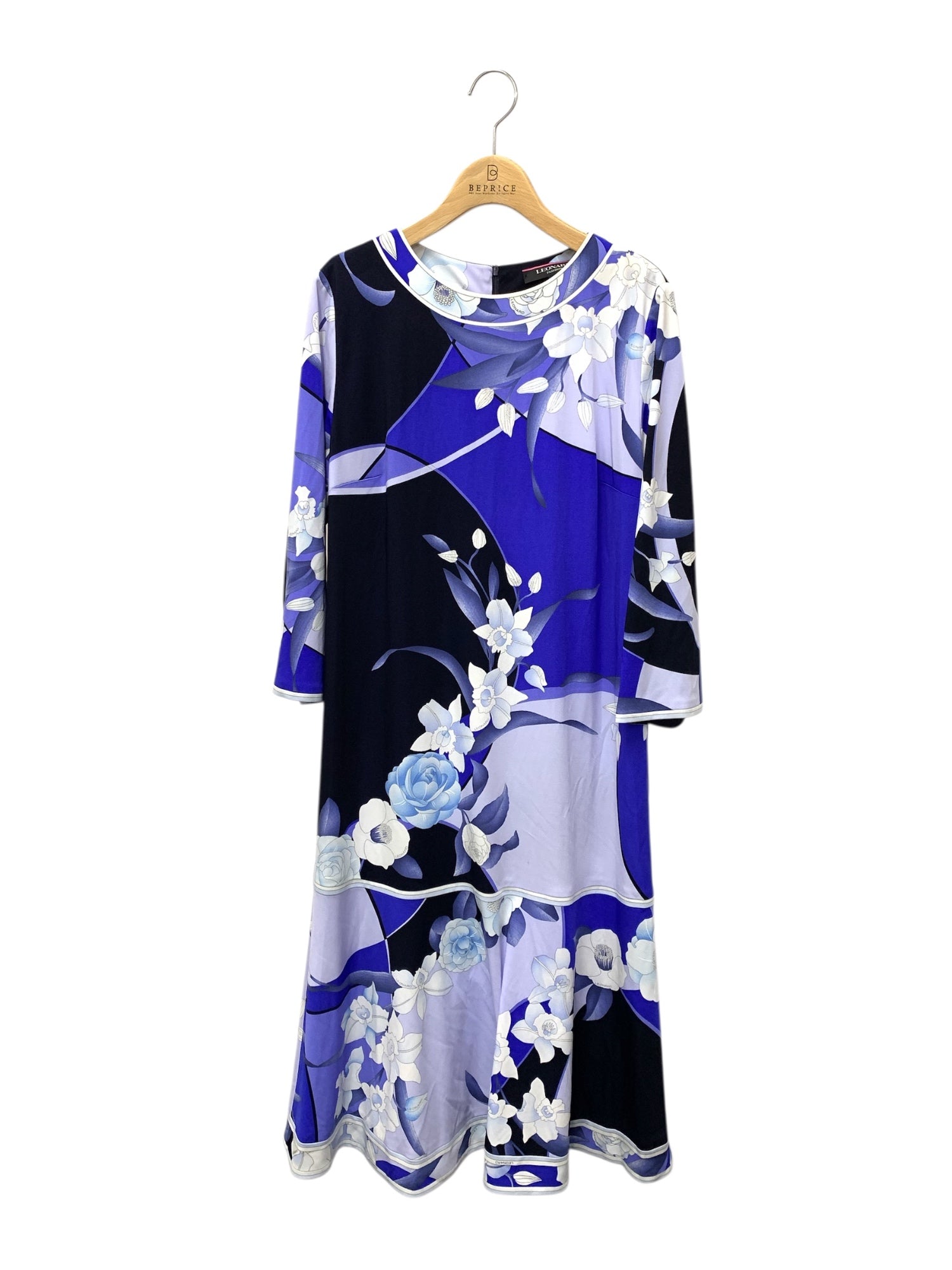 レオナールファッション 0190018 ワンピース 42 ブルー カンカン