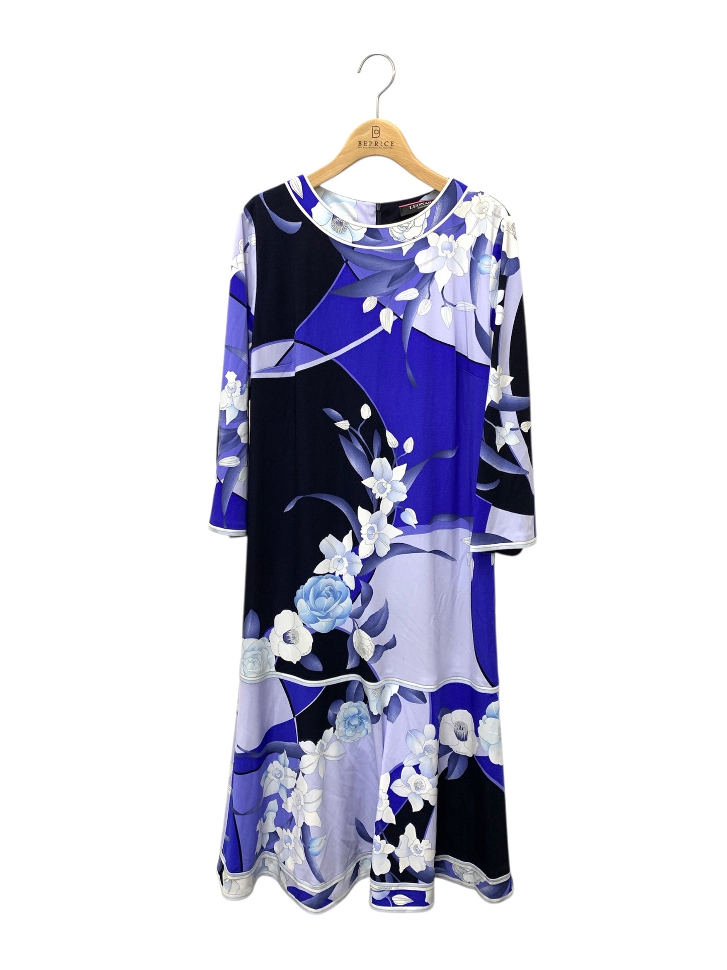 レオナールファッション 0190018 ワンピース 42 ブルー カンカン フラワーモチーフ ITL5N9IPQY5S