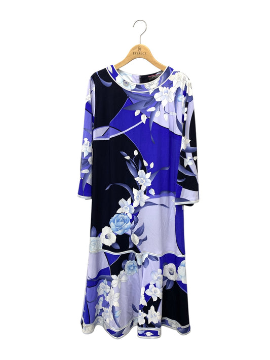 レオナールファッション 0190018 ワンピース 42 ブルー カンカン フラワーモチーフ ITL5N9IPQY5S