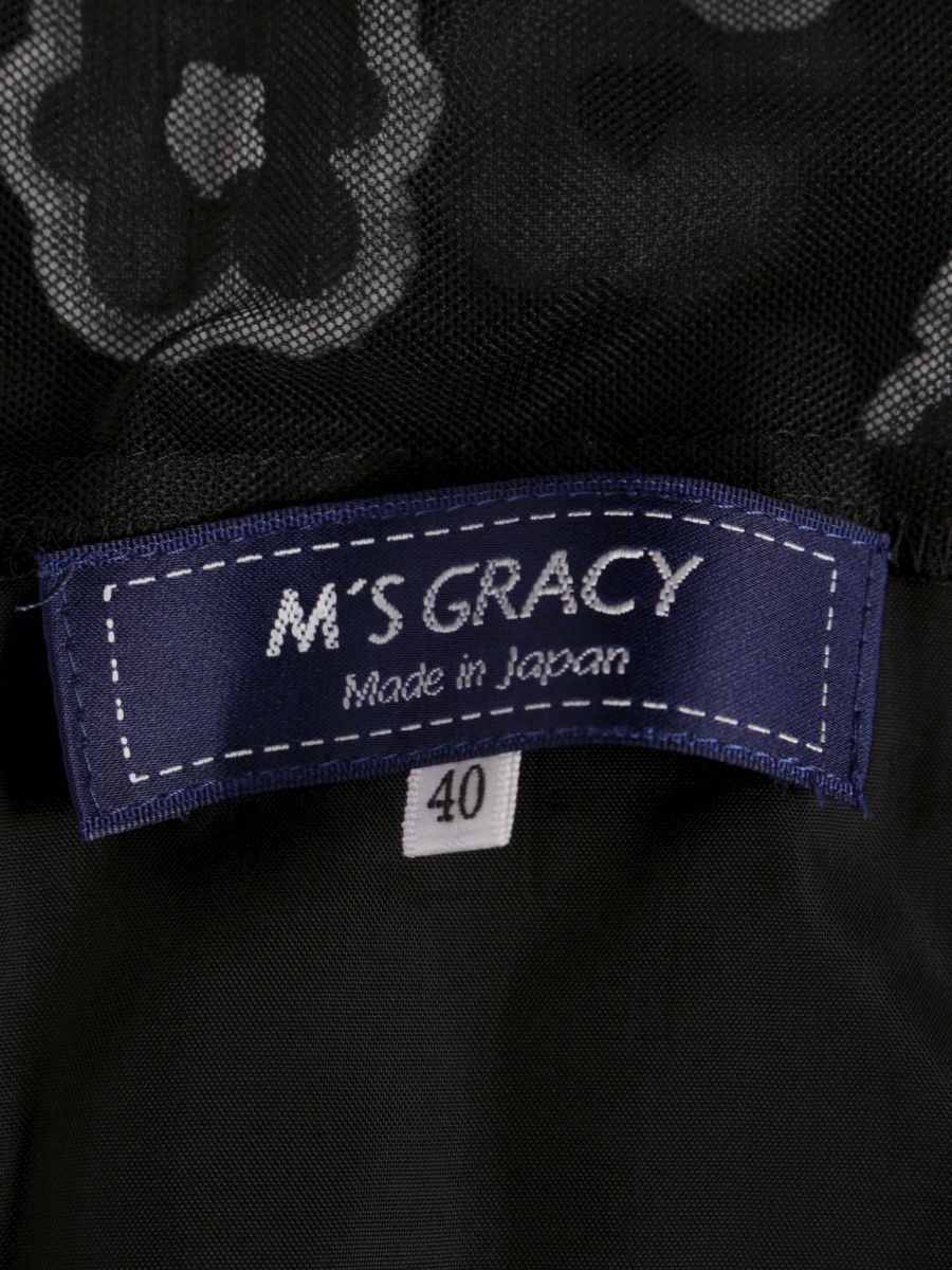エムズグレイシー 011137 ワンピース 40 ブラック シアー 袖リボン IT2EGOCOP72J