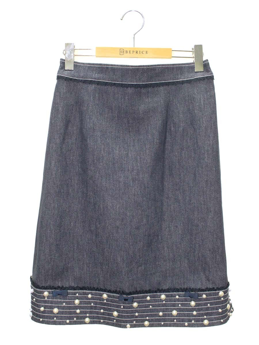 スーパービューティー スカート 42 ネイビー デニム フェイクパール ITG6VESLH4EJ 【SALE】